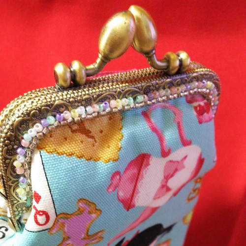 黒猫ちゃんのお茶会、あれ？アリスは？☆がま口 ポーチ タバコケース 
