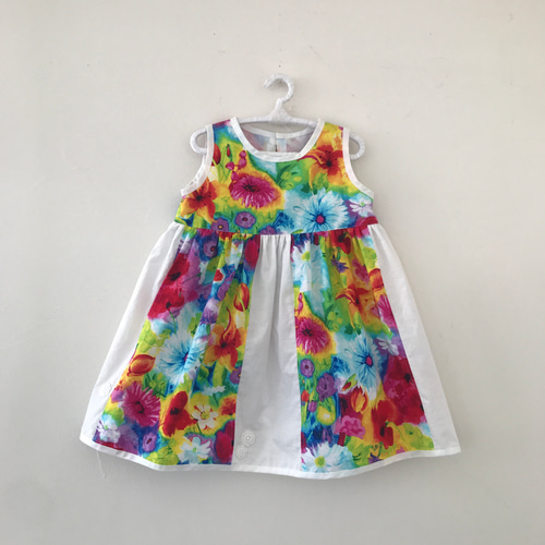 子供服女の子ワンピース 花柄&白コンビ size100 子供服 Lucy mama 通販  