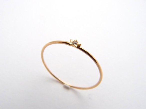 【G2MIX】18金 ダイヤ付きスター丸線リング 2枚目の画像