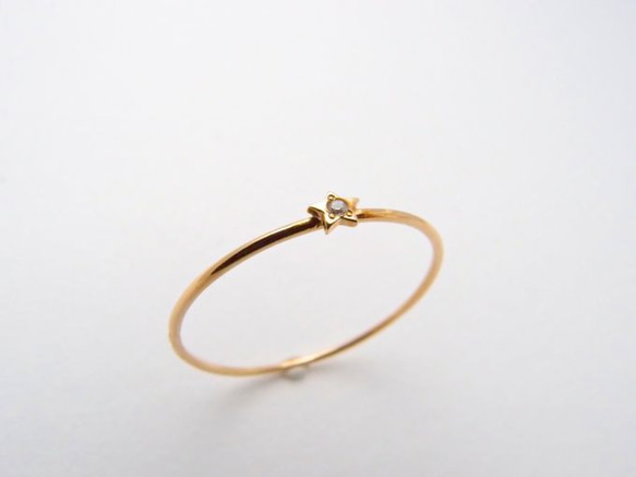 【G2MIX】18金 ダイヤ付きスター丸線リング 5枚目の画像