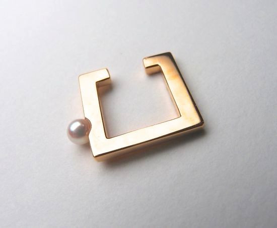 【G2MIX】Silver925 アコヤパールのスクエアイヤーカフ GOLD（シングル）