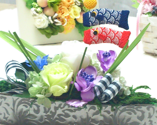 ✦端午の節句・我は武士なり！(ちりめん細工)ブリザーブドアレンジ⑤ ✦端午の節句・我は武士なり！(ちりめん細工)ブリザーブドアレンジ⑤