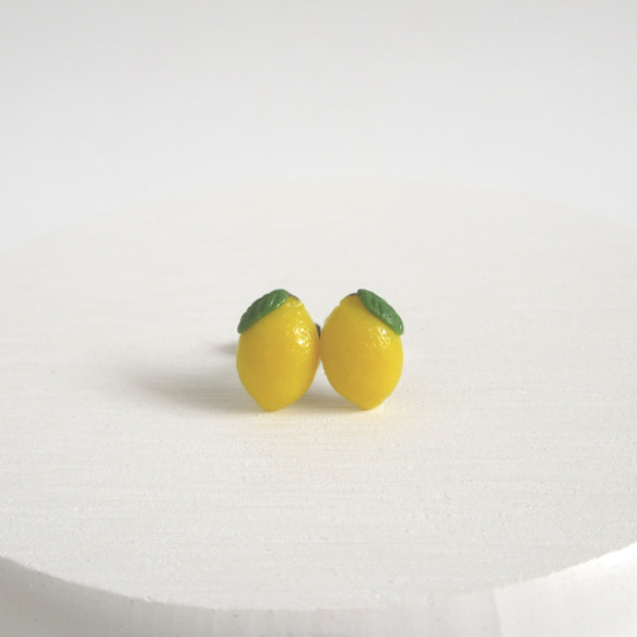 檸檬 耳環 迷你水果 - 不銹鋼耳釘 第1張的照片