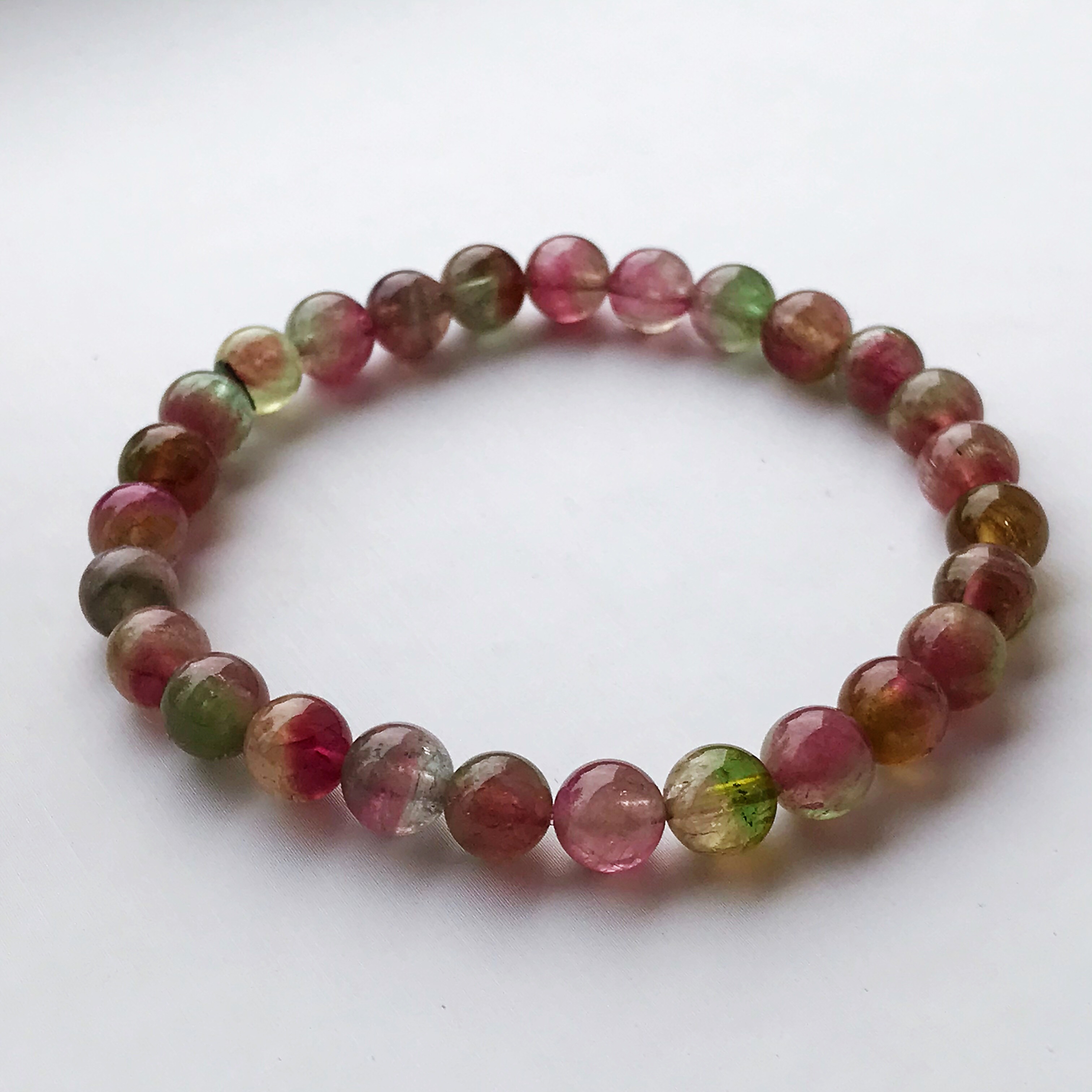 102 イギリス発送　限定品　トップグレード　濃いウォーターメロントルマリンブレスレット  6.8mm マイナスイオン