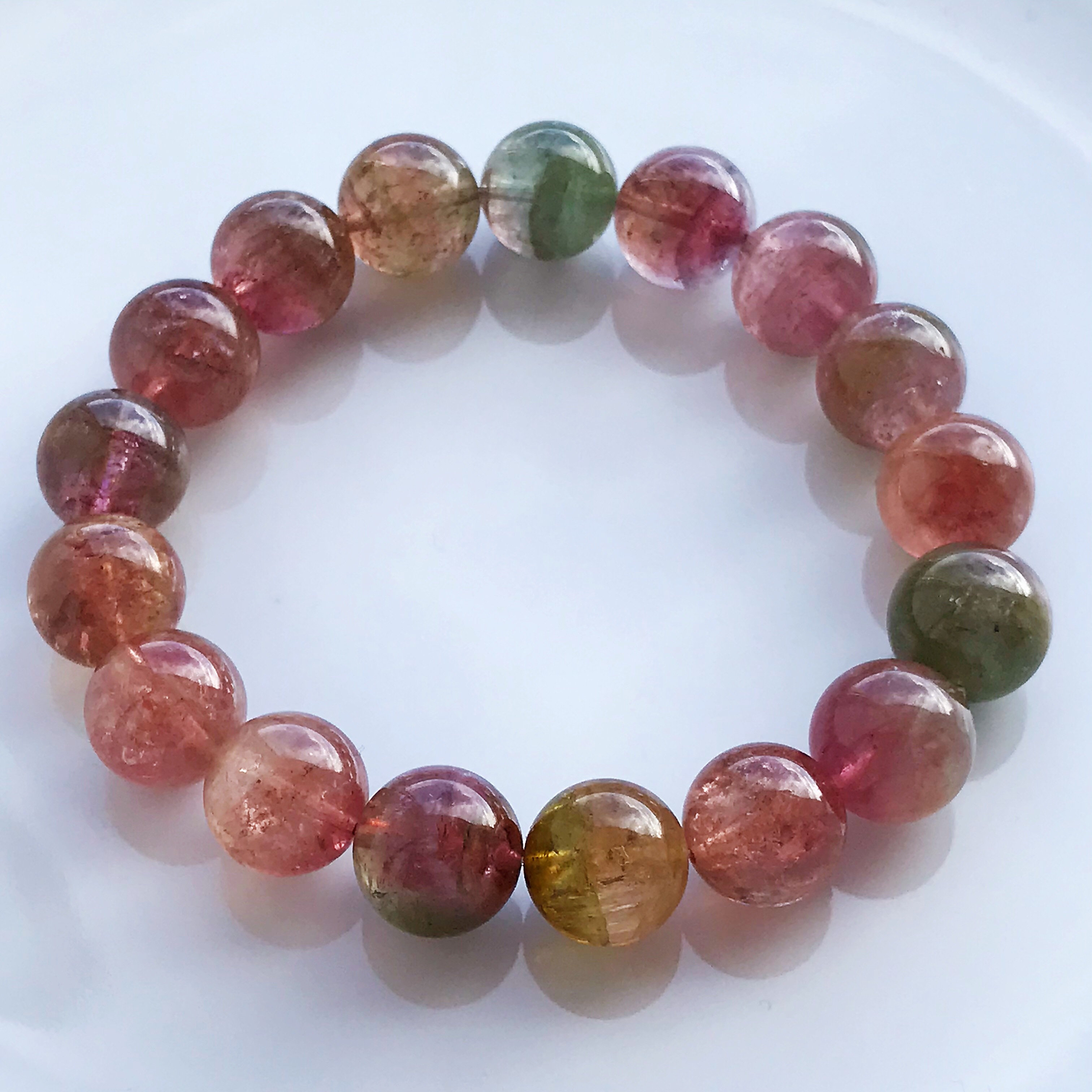 26 イギリス発送　限定品　天然ウォーターメロントルマリンブレスレット  BIGサイズ12mm マイナスイオン 一期一会