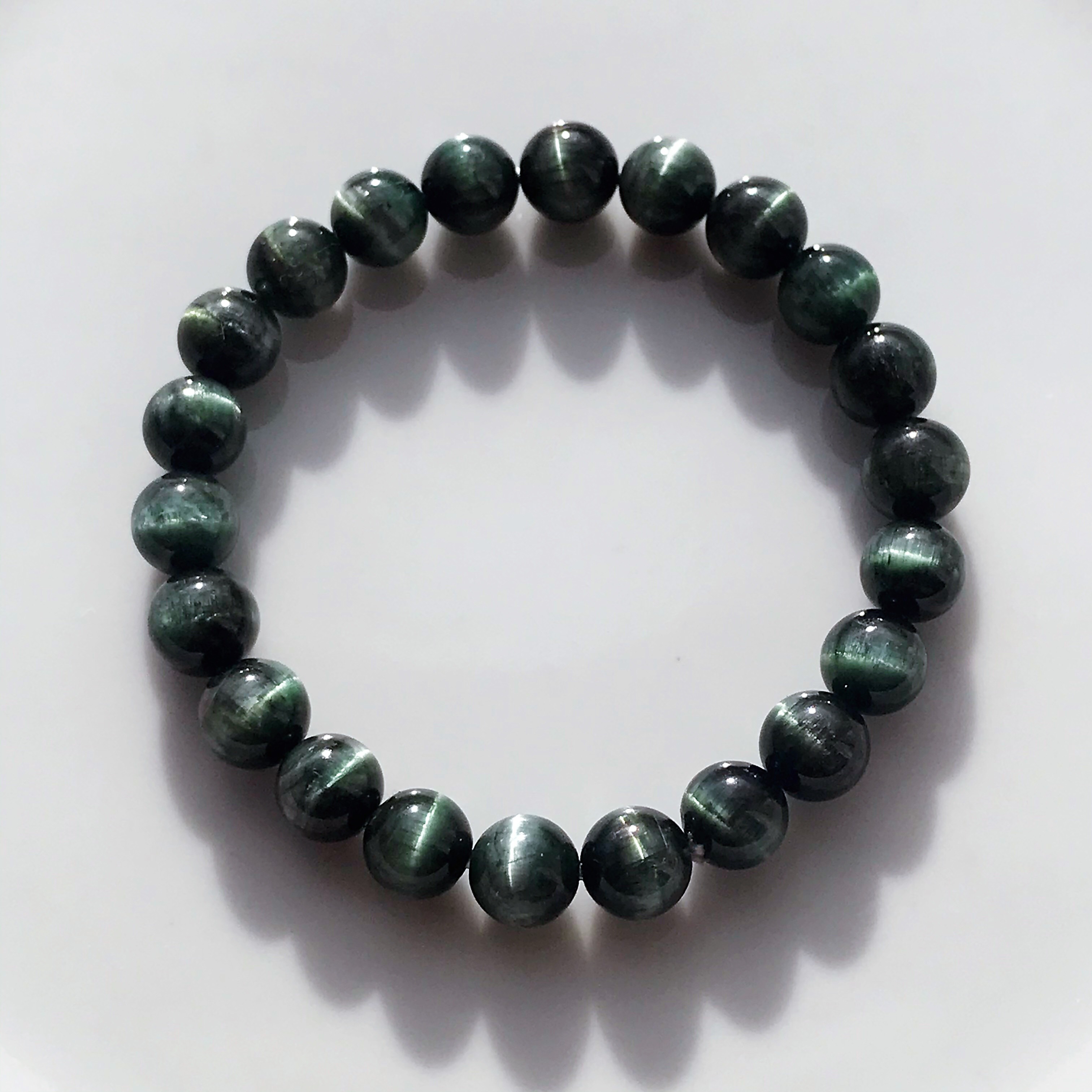 02 イギリス発送　限定品 透明度抜群　天然ブルーグリーントルマリンキャッツアイブレスレット マイナスイオン 一期一会