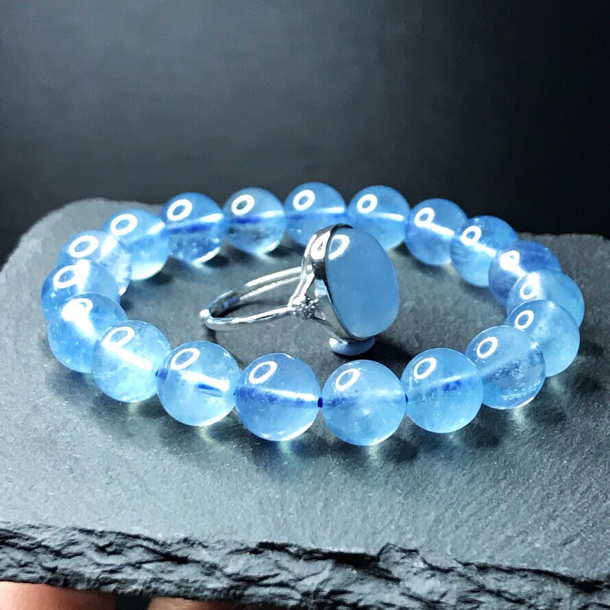 福袋　イギリス発送　透明度高い トップグレード　天然アクアマリン ブレスレット リング　セット　希少 豪華　一期一会