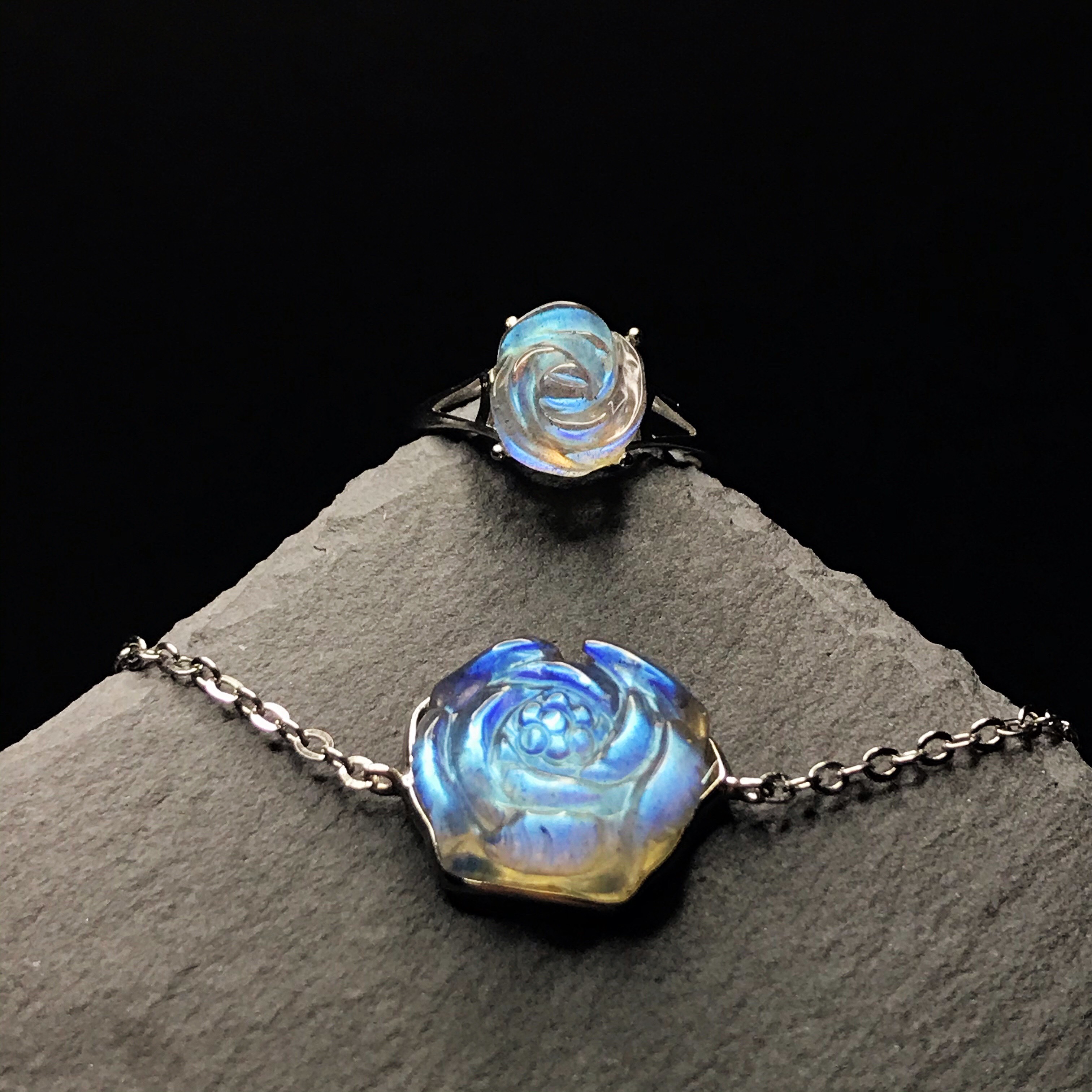 イギリス発送　福袋　トップグレード　天然ラブラドライト カービングブレスレット リング　豪華セット　一期一会　年末年始