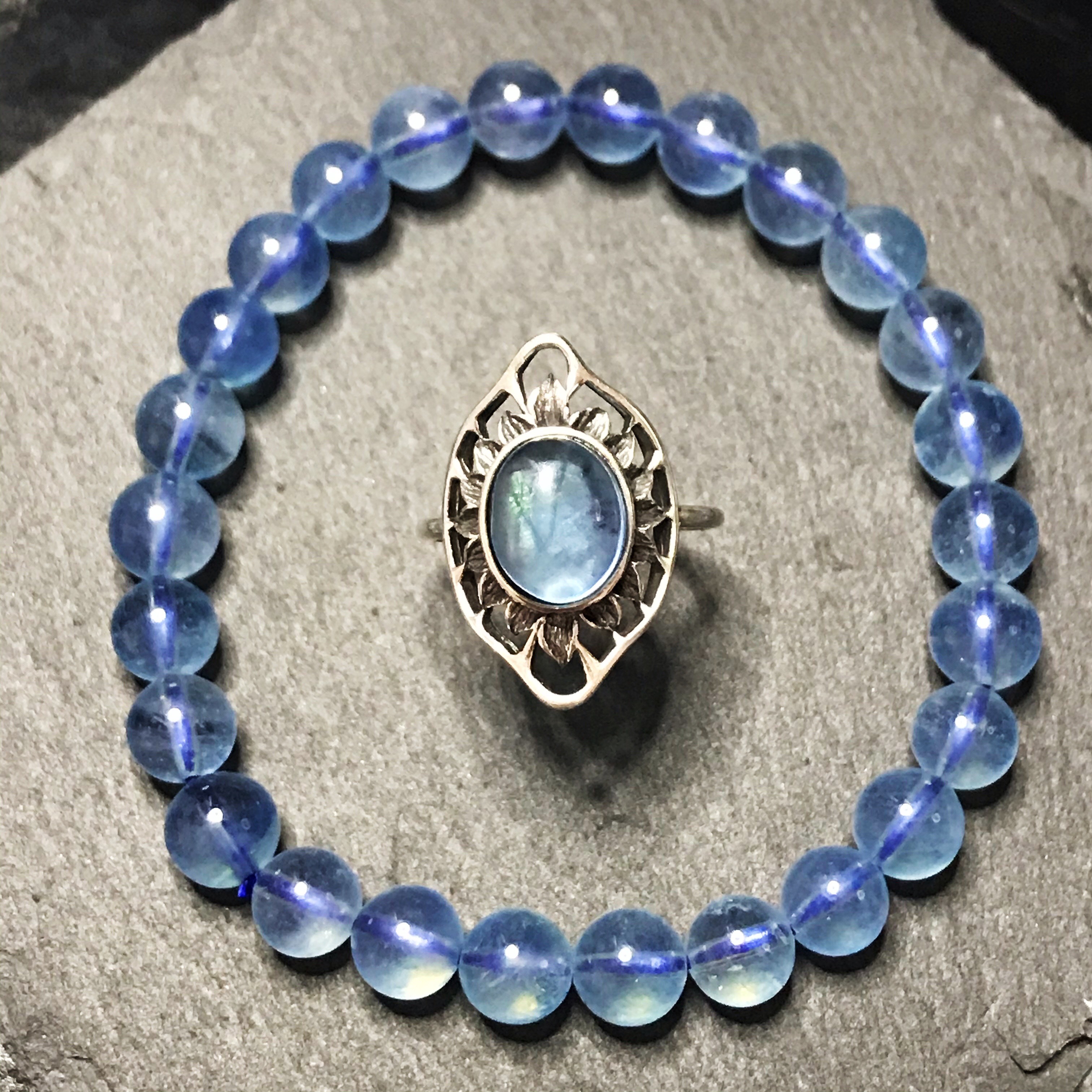 イギリス発送　透明度高い トップグレード　天然アクアマリン ブレスレット リング　限定2セット