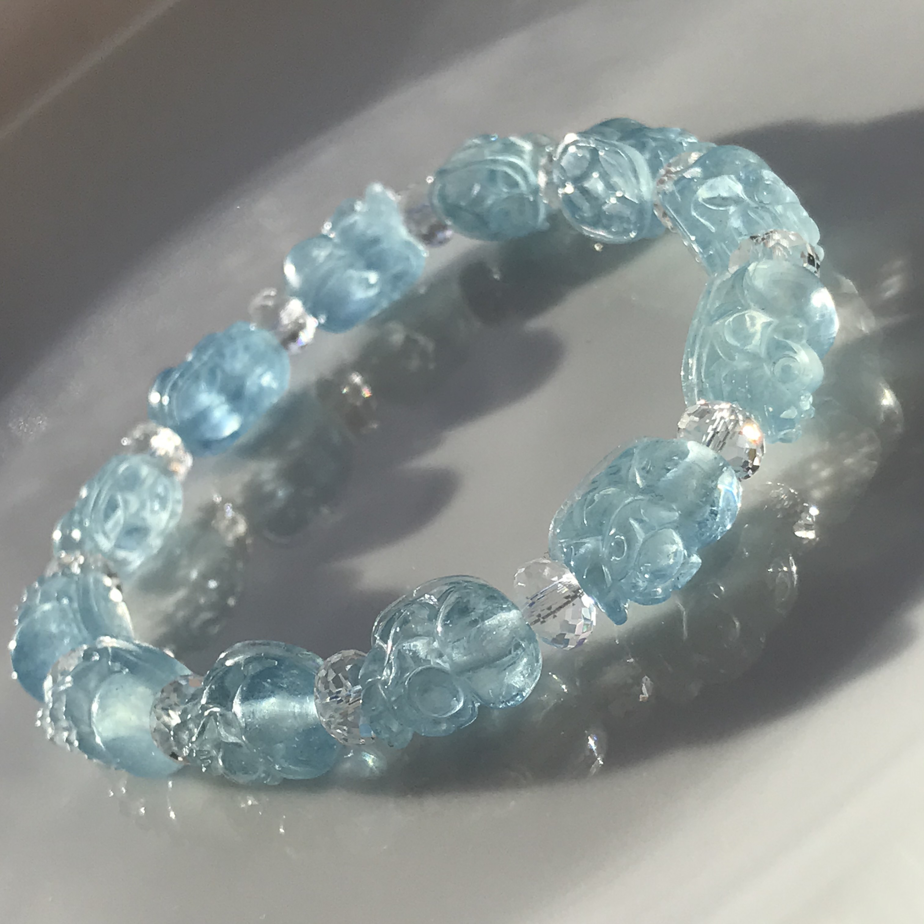 再販　イギリス発送　トップグレード サンタマリアアクアマリン 貔貅さんブレスレット　風水 縁起物 蓄財