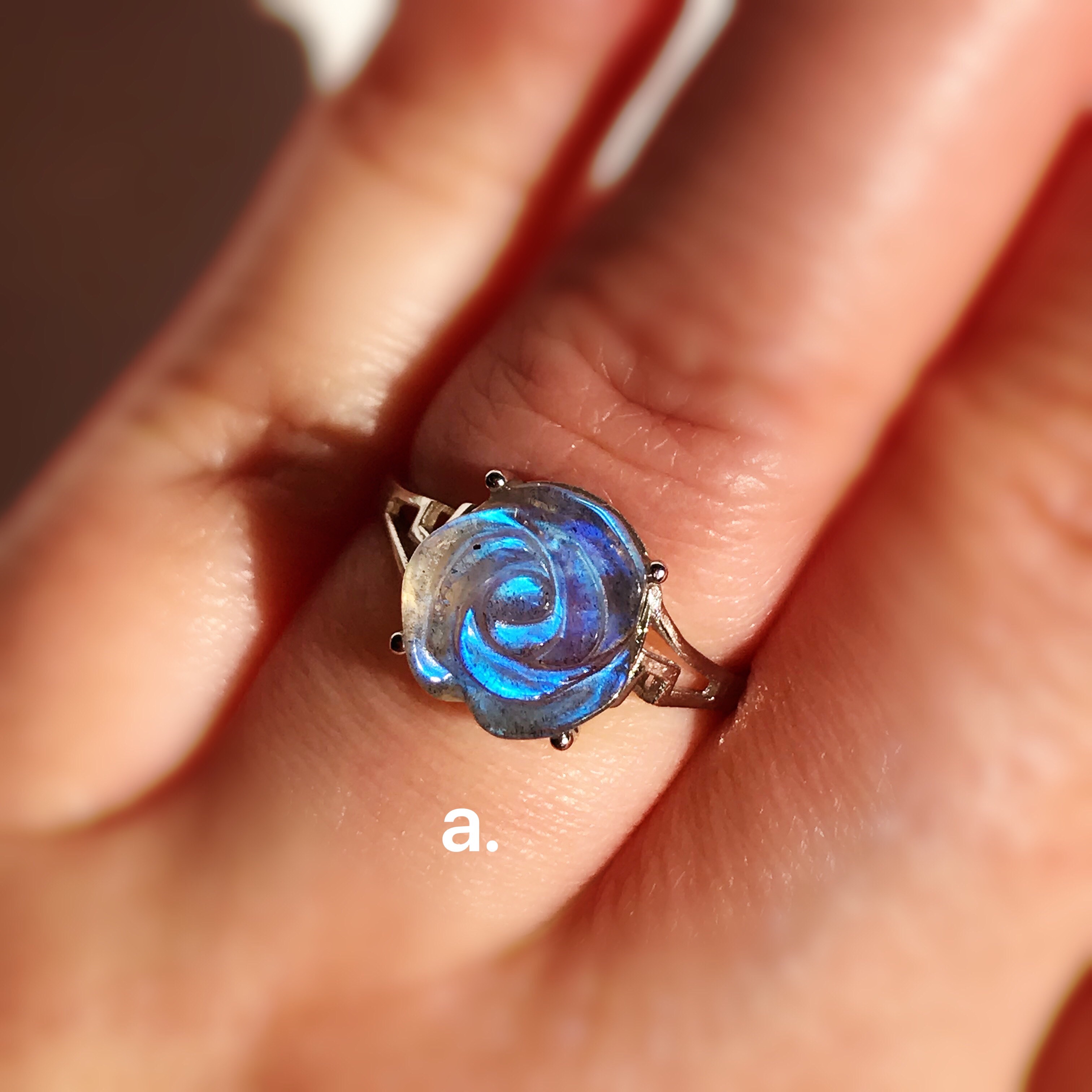 B.イギリス発送　トップグレード　天然ラブラドライト リング　指輪　ハンドメイド　上品　バラリング　一期一会