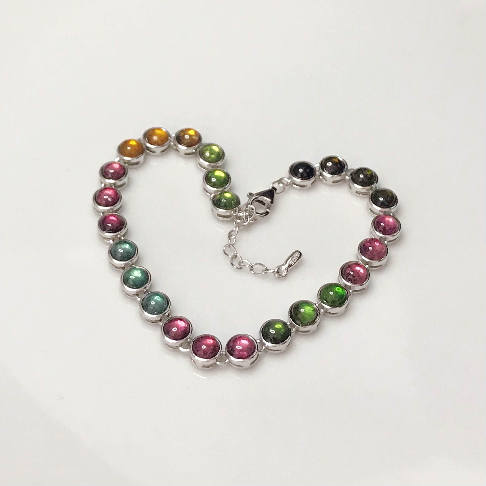 イギリス発送　ハイクォリティ 天然 マルチカラートルマリンブレスレット 虹色　トルマリン