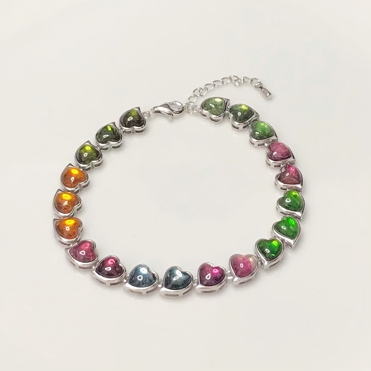 イギリス発送　ハイクォリティ 天然 マルチカラートルマリンブレスレット 虹色　ハートトルマリン