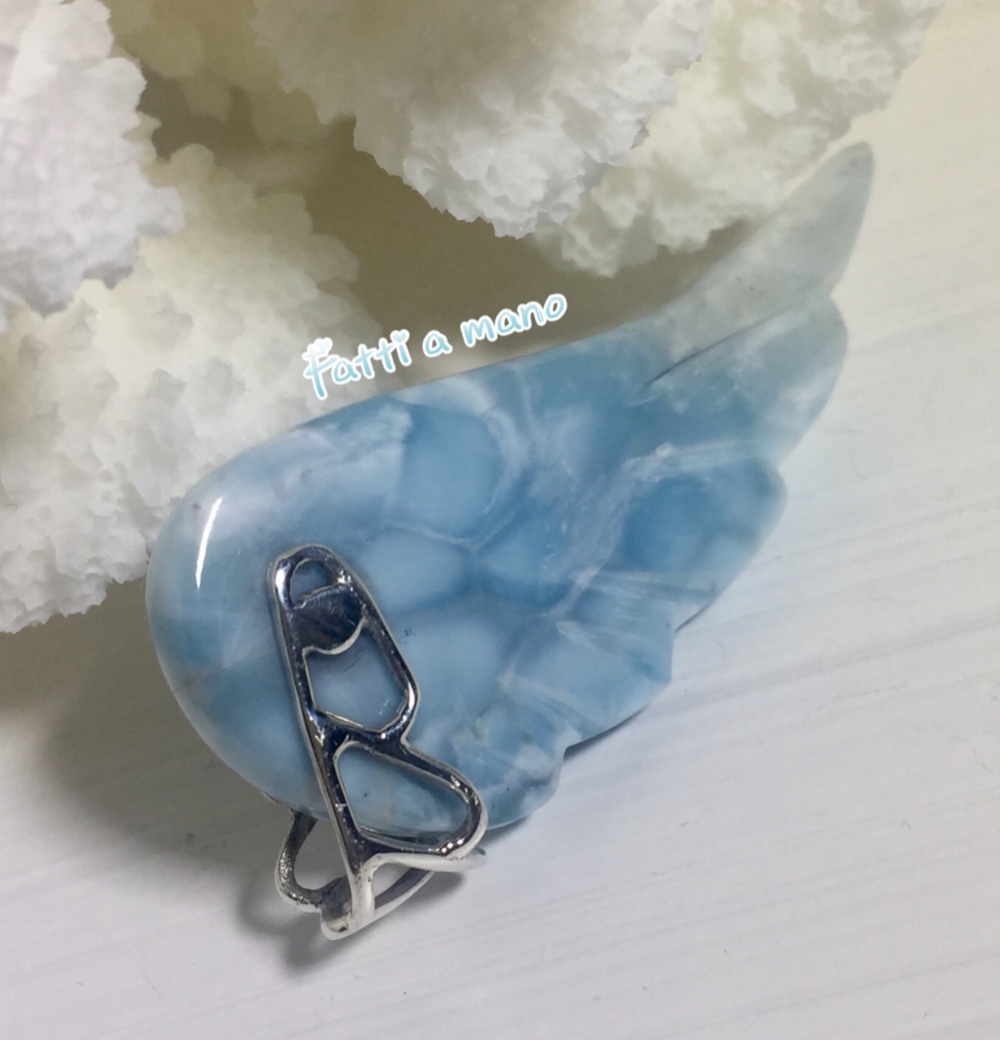 セール♡天使の翼♡両面ハイクオリティドミニカラリマーペンダント 綺麗な海模様 結婚式　ilver925