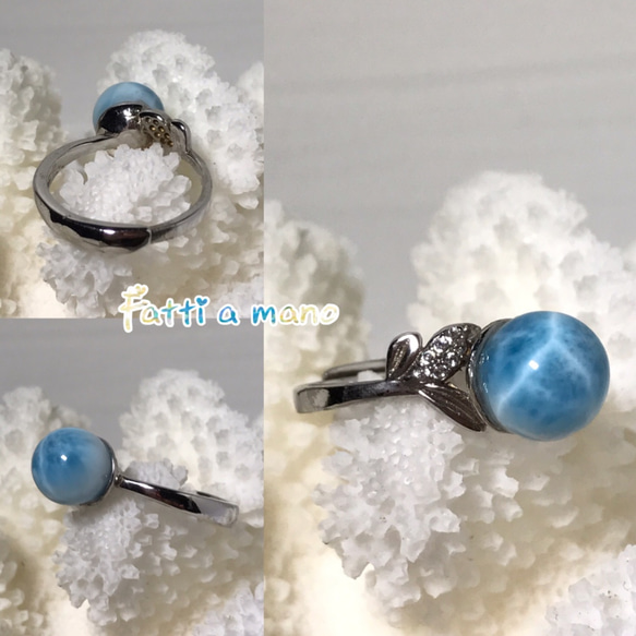 sold♡海のお守り♡透き通った青い地球 9mm丸玉 ラリマーリングSilver925 ハイクオリティ 指輪 ハワイ 2枚目の画像