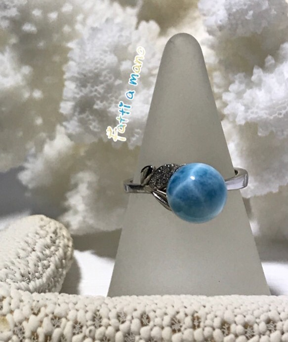 sold♡海のお守り♡透き通った青い地球 9mm丸玉 ラリマーリングSilver925 ハイクオリティ 指輪 ハワイ 5枚目の画像