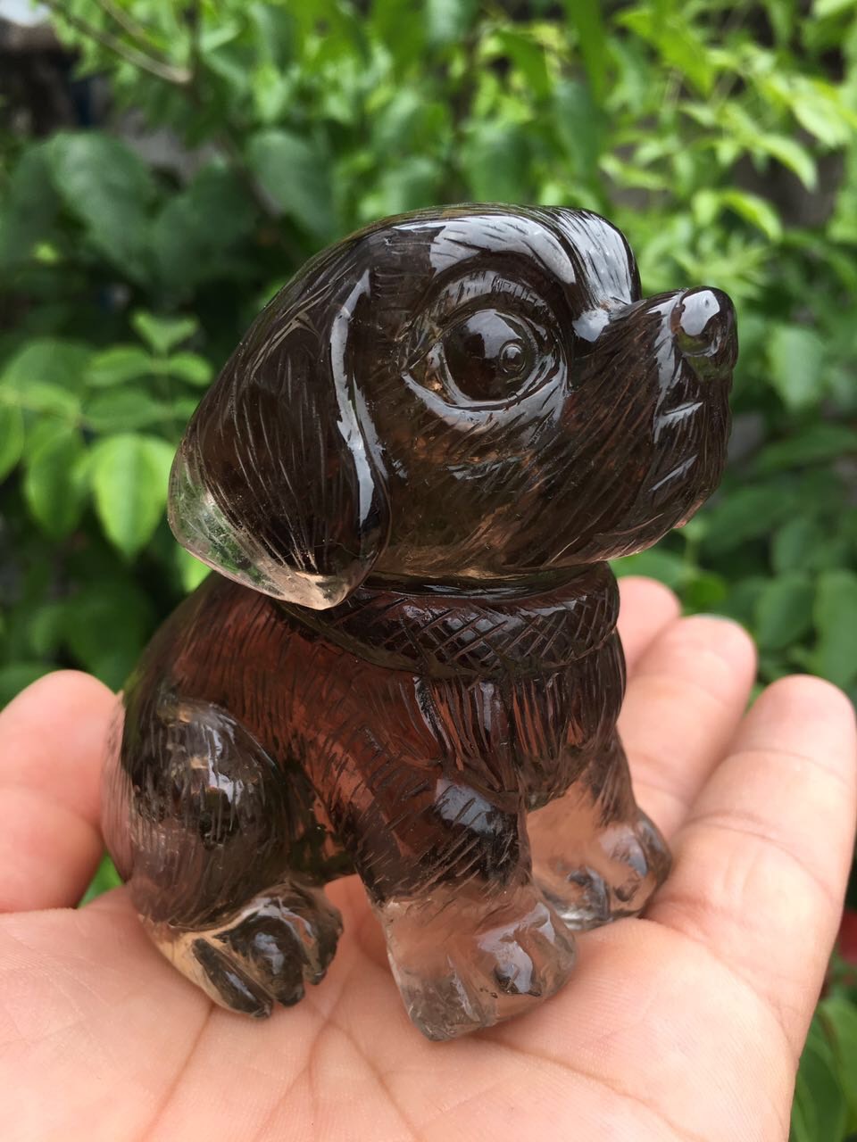 青緑色の香合 犬の彫刻付き