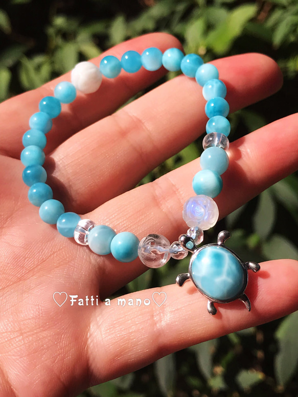 良質,希少】ラリマー《亀》約11㎜ ブレスレット 縁起物 最高品質