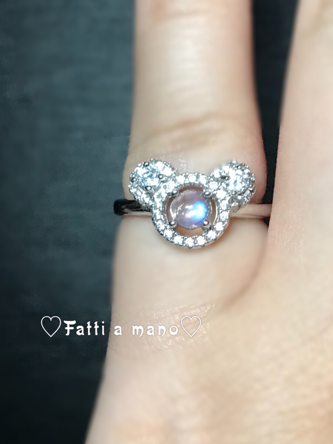 イギリス発送　ロイヤルブルームーンストーン リング 可愛いクマちゃん ブルーシラー Silver925 フリー 熊