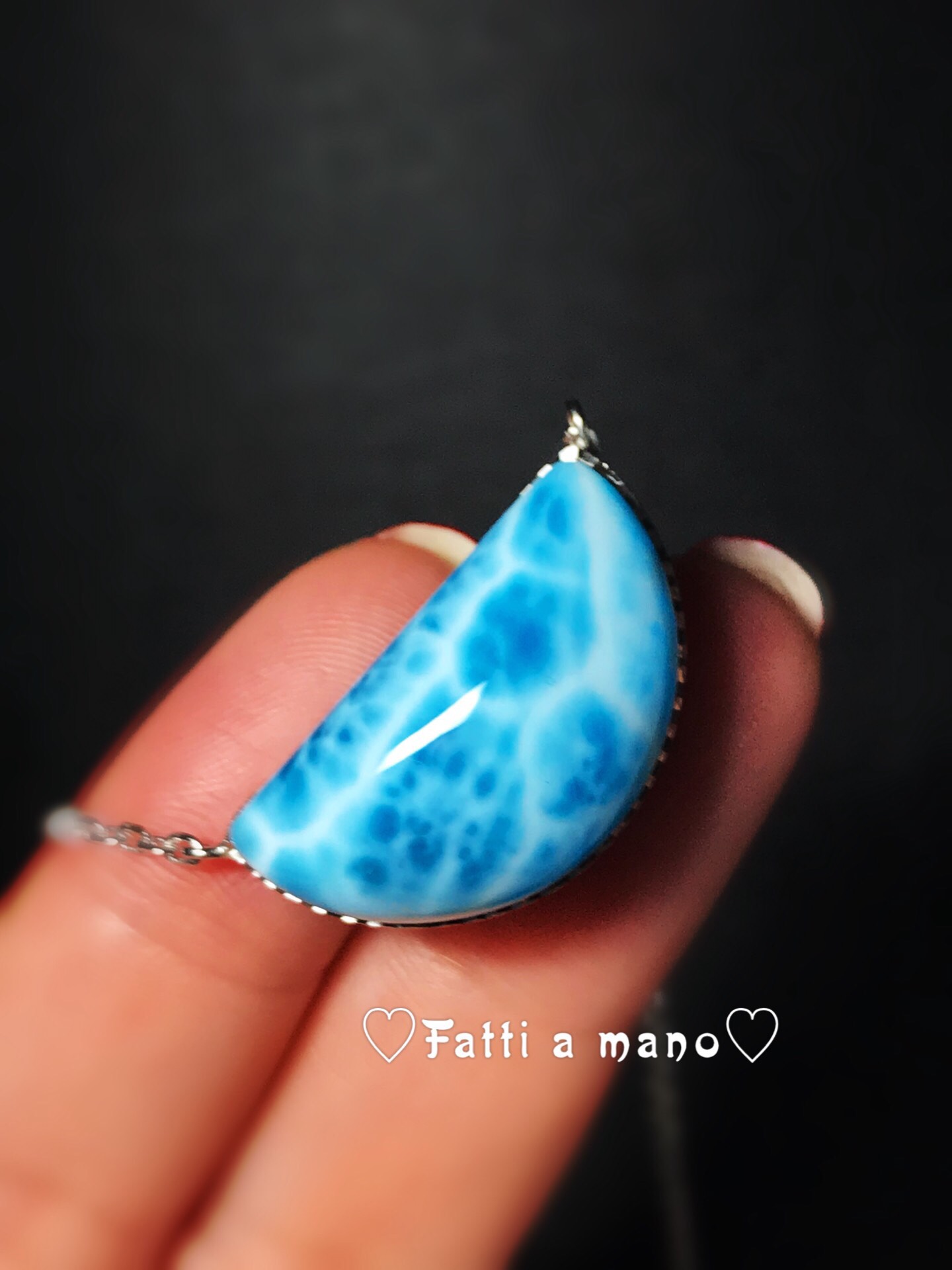 イギリス発送 一期一会 濃いカリビアンブルー トップグレード ラリマーペンダント Silver925 オシャレ 月