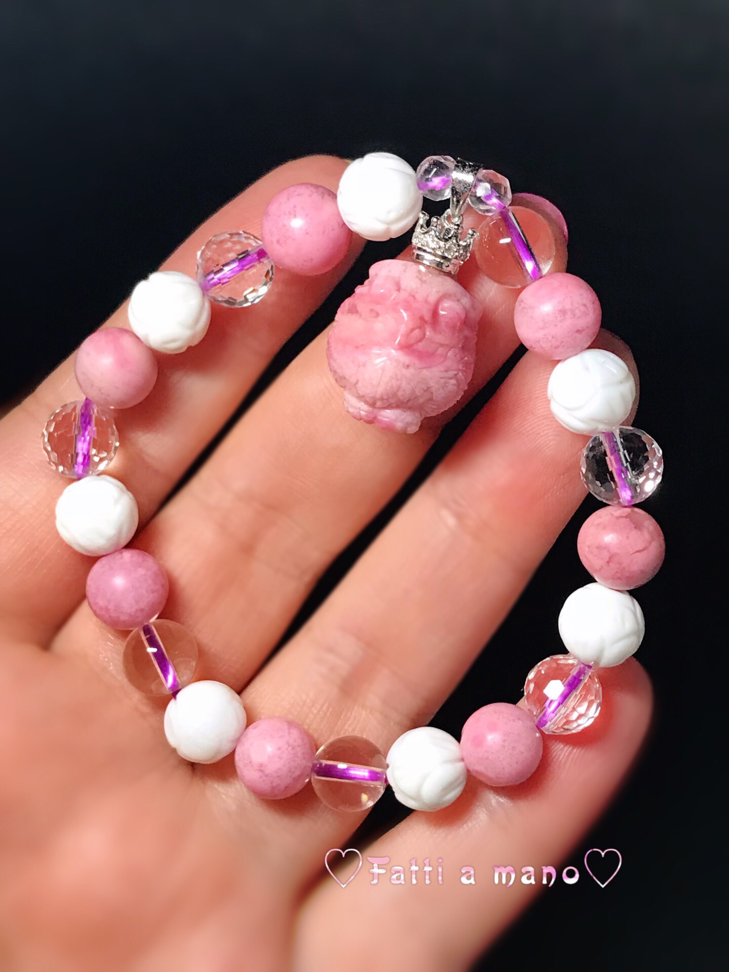 イギリス発送　幸せに微笑んでる 可愛い フクロウ ブレスレット ハイクォリティ 天然ロードナイト 縁起物 春 桜 ピンク