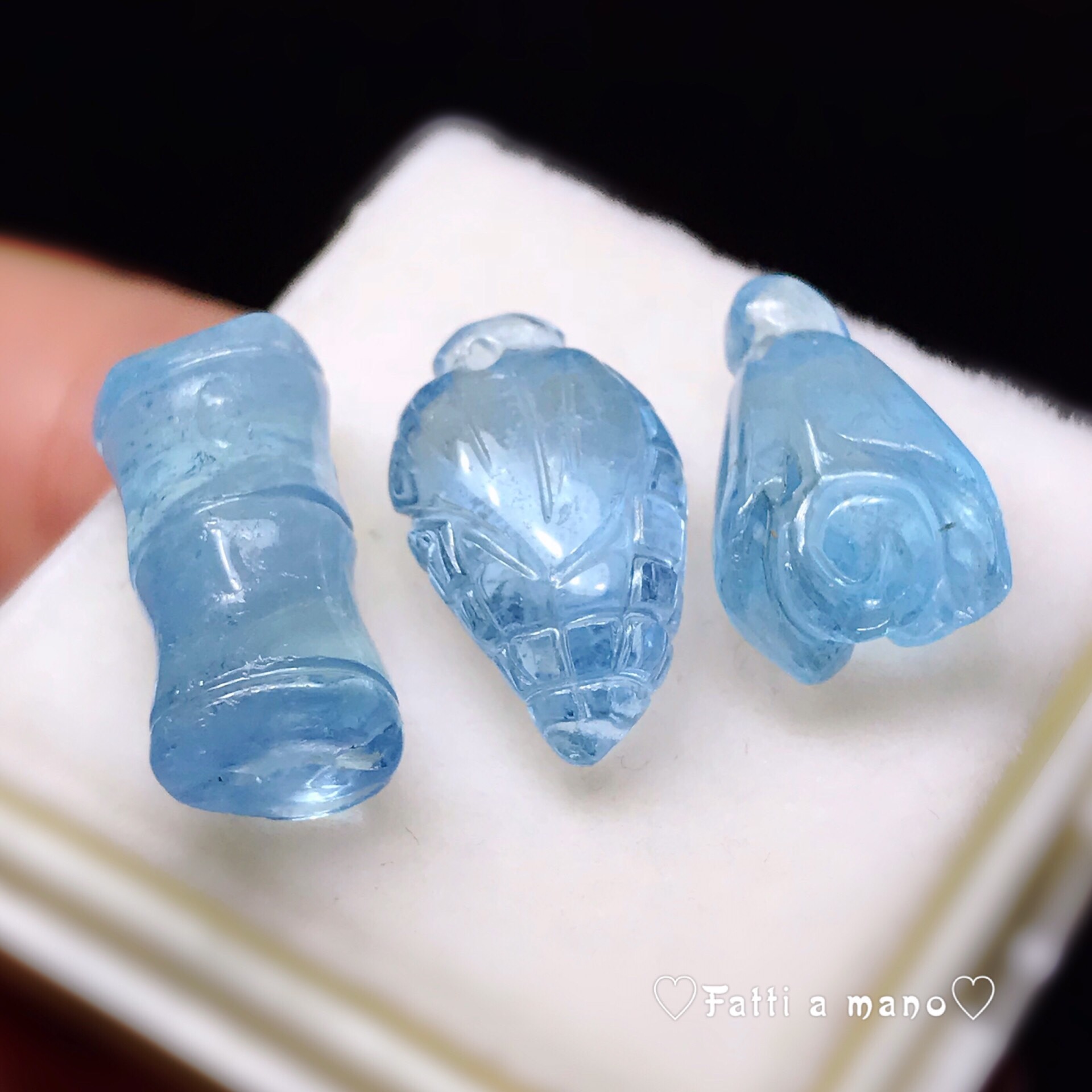 夏の福袋 Creema限定 ハイクォリティ アクアマリン 手彫りペンダント 3点セット  縁起物