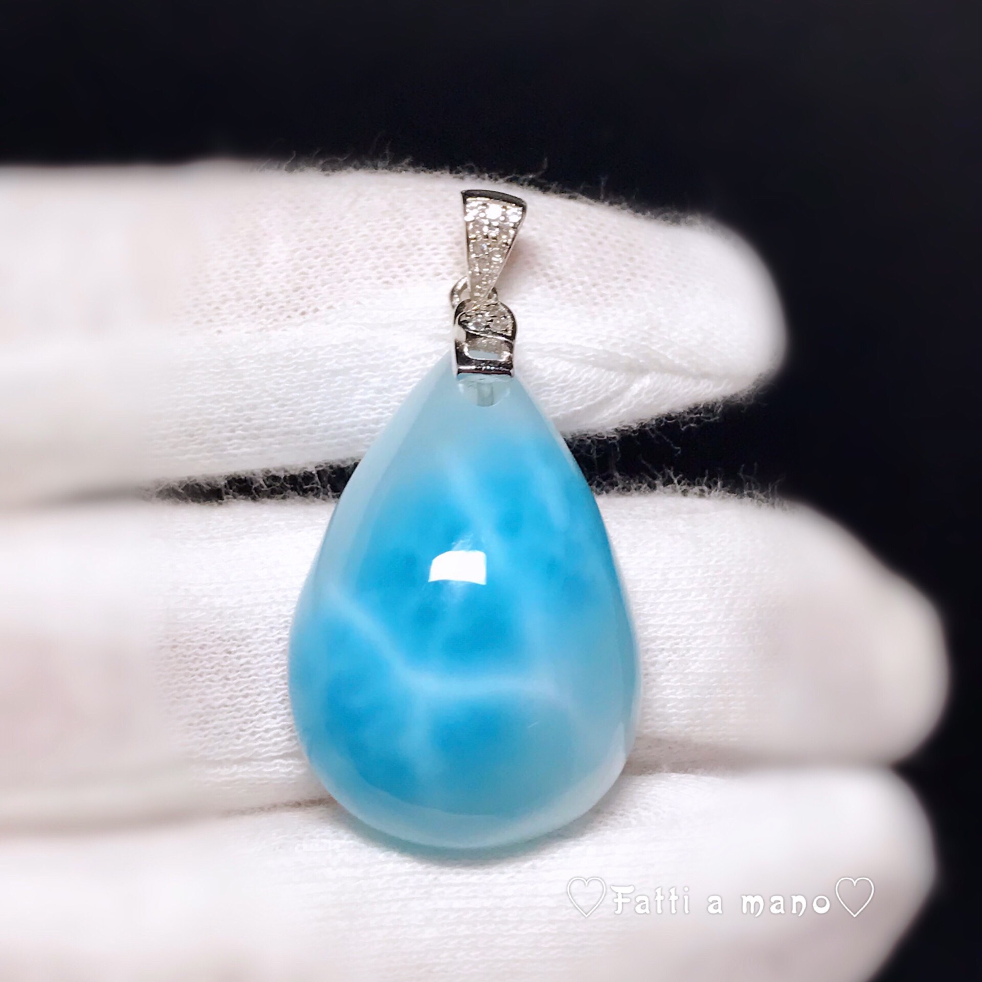 ぷっくら可愛い ハイクォリティ ラリマーペンダント ネックレス  爽やか空ブルー Silver925 夏カラー