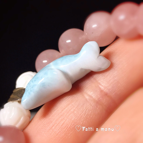 イギリス発送 可愛い3D子イルカちゃん ラリマーブレスレット 海の御 