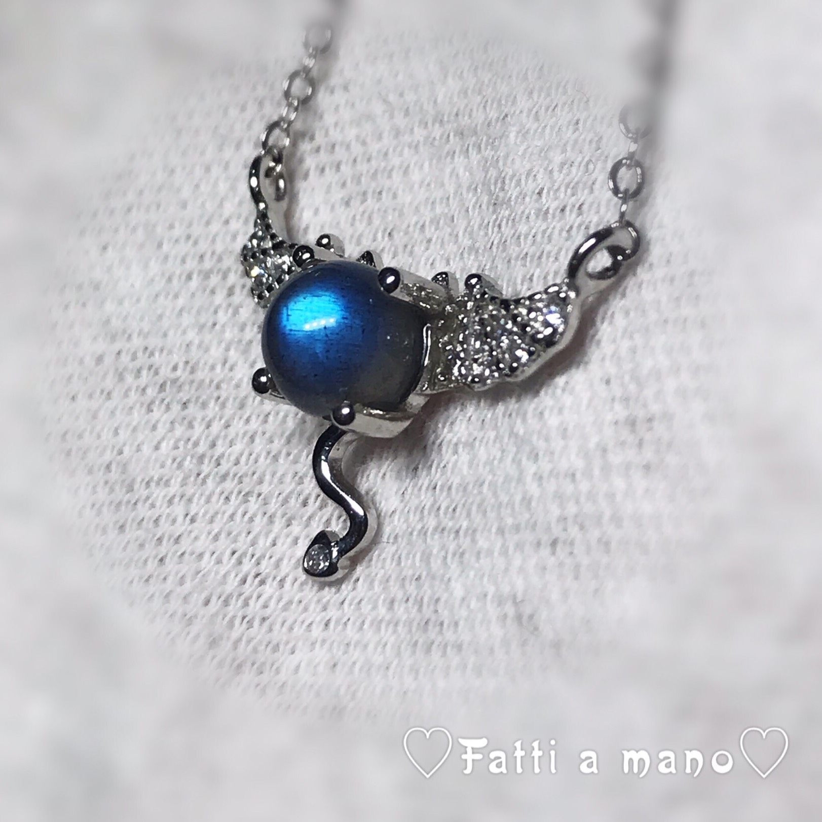 限定一点 ロイヤルブルーラブラドライト 小悪魔デザインネックレス 豪華 おしゃれ Sliver925