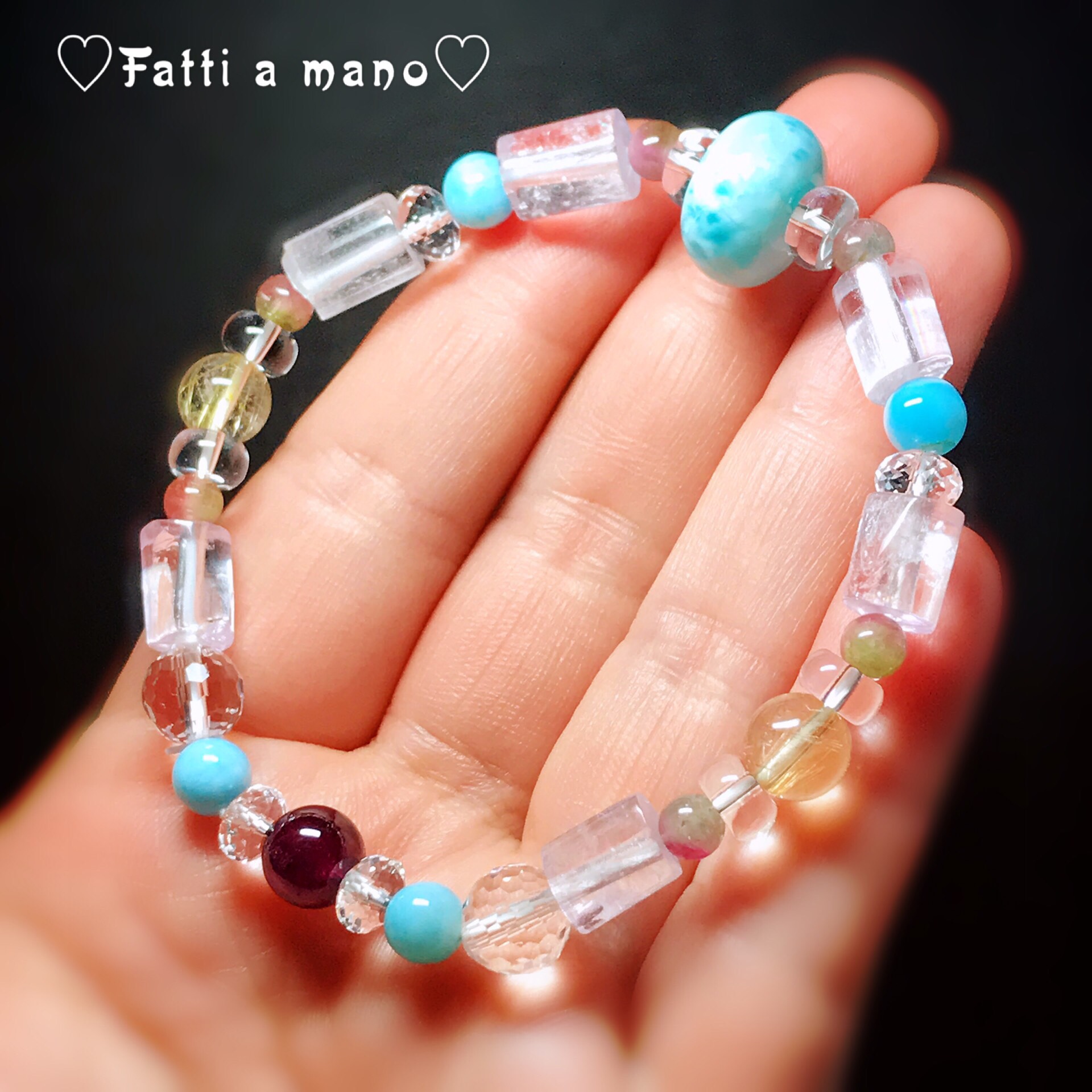 イギリス発送　エネルギーいっぱい トップグレード  クンツァイト ラリマー ブレスレット 鮮やか  豪華 ブルー ピンク