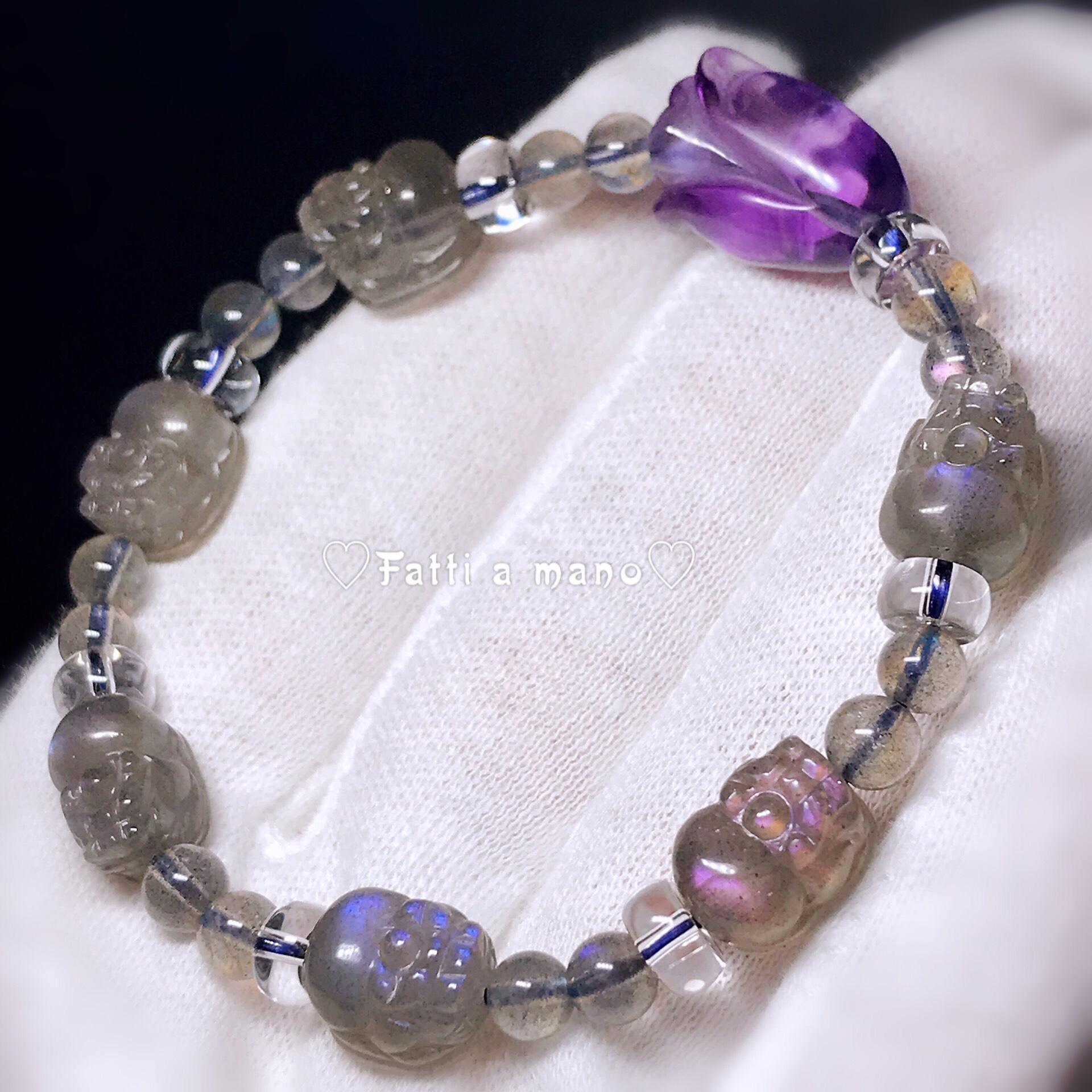 イギリス発送　限定一品 入手困難 SAグレード パープルラブラドライト 貔貅さん&アメジストモクレン ブレスレット