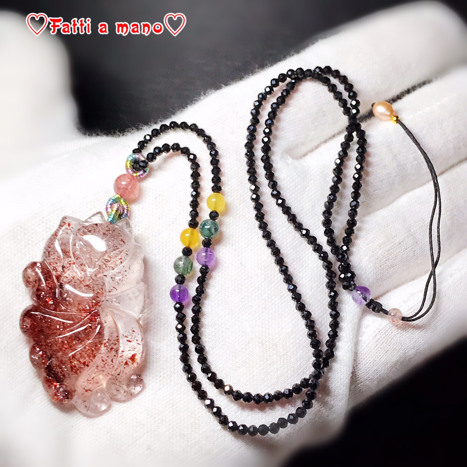 かなり入手困難 貴重レピドクロサイトインクォーツ 九尾の狐 ネックレス 手彫り ハンドメイド 上品