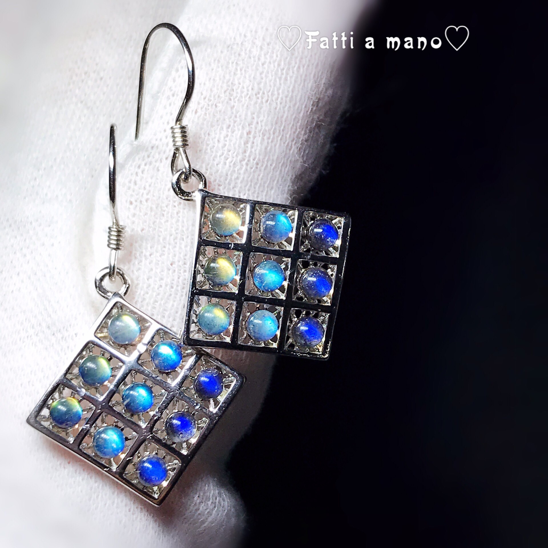 天然ロイヤルブルーラブラドライト デザインピアス 豪華 おしゃれ Sliver925 ハンドメイド 可愛い