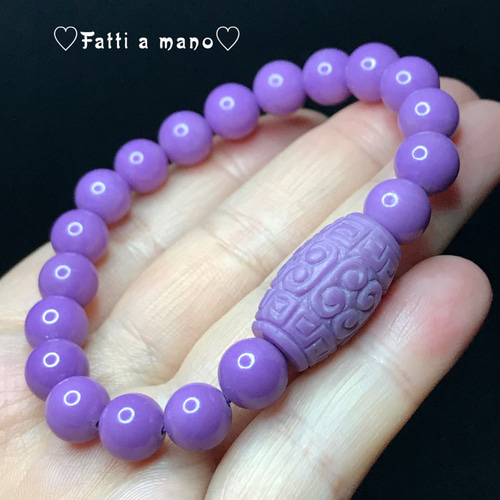 手彫り アメリカ産フォスフォシデライト 回紋数珠ブレスレット 御守り 