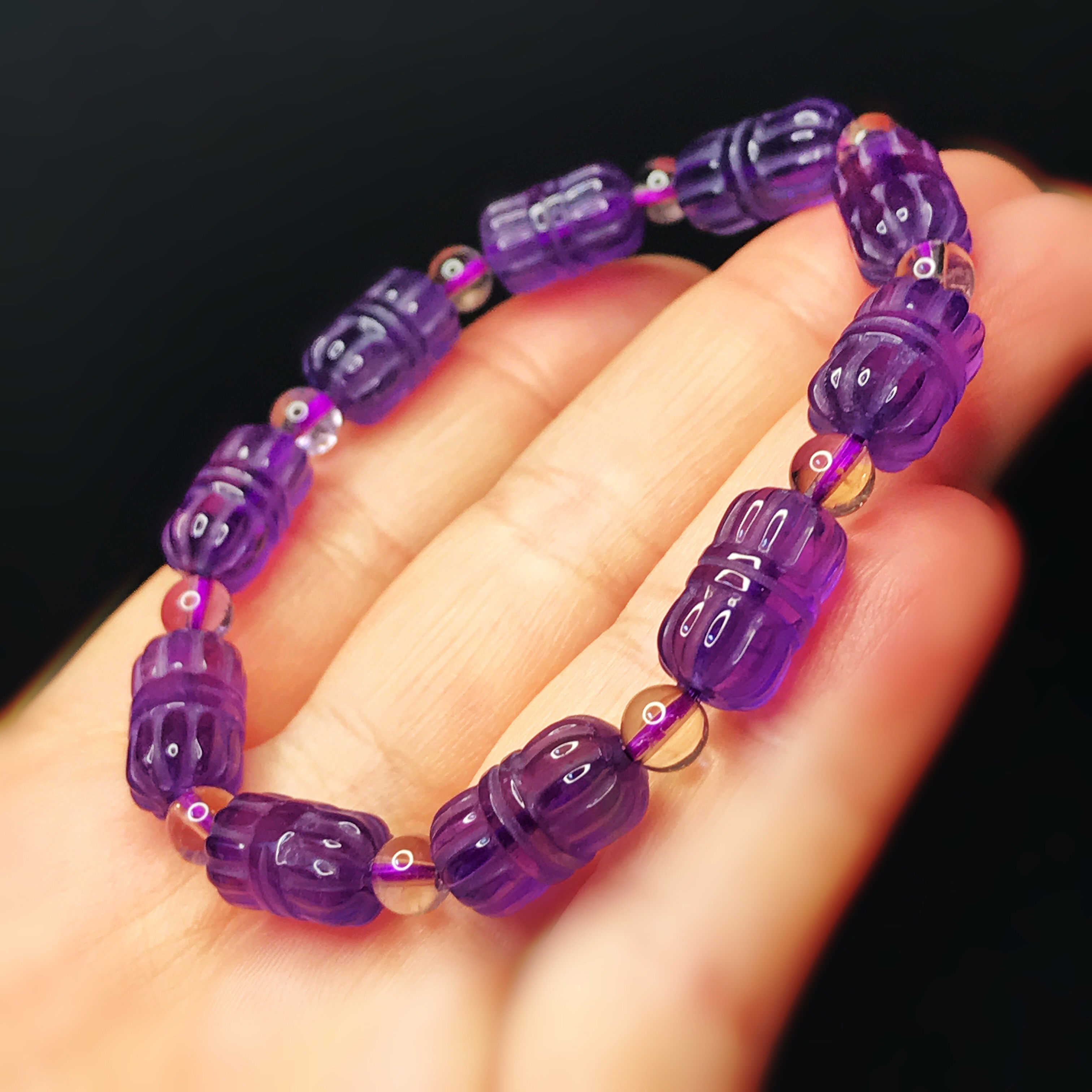 イギリス発送　貴重天然ハイクォリティ アメジスト　ブレスレット　蓮の花　癒し　ヒーリング