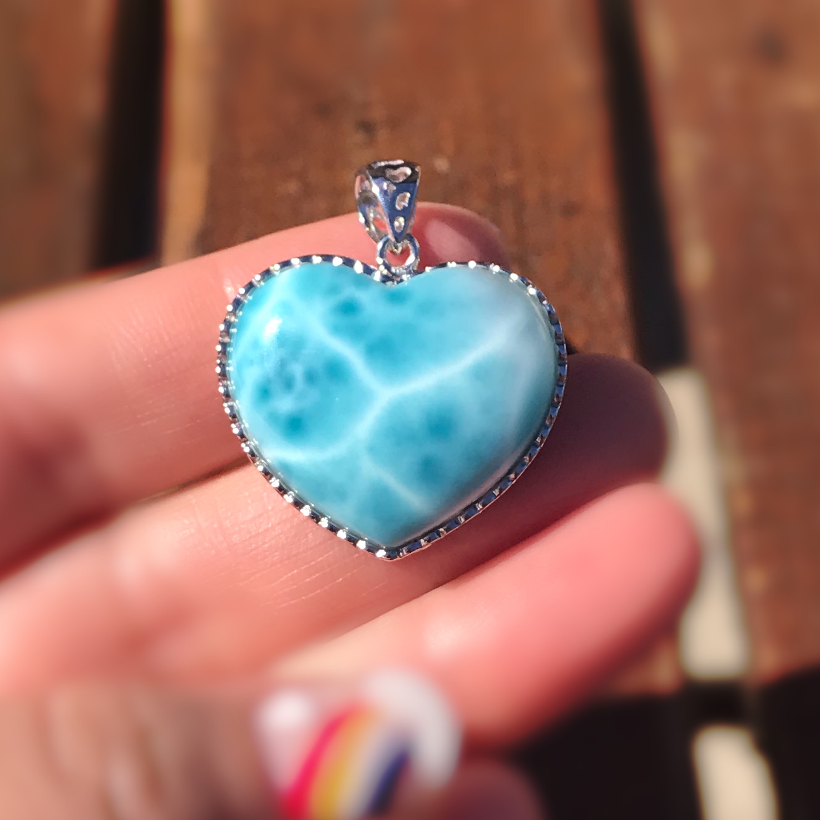 イギリス発送　トップグレード 宝石質 ハートラリマー ペンダント 波模様 Silver925 海 ハワイ