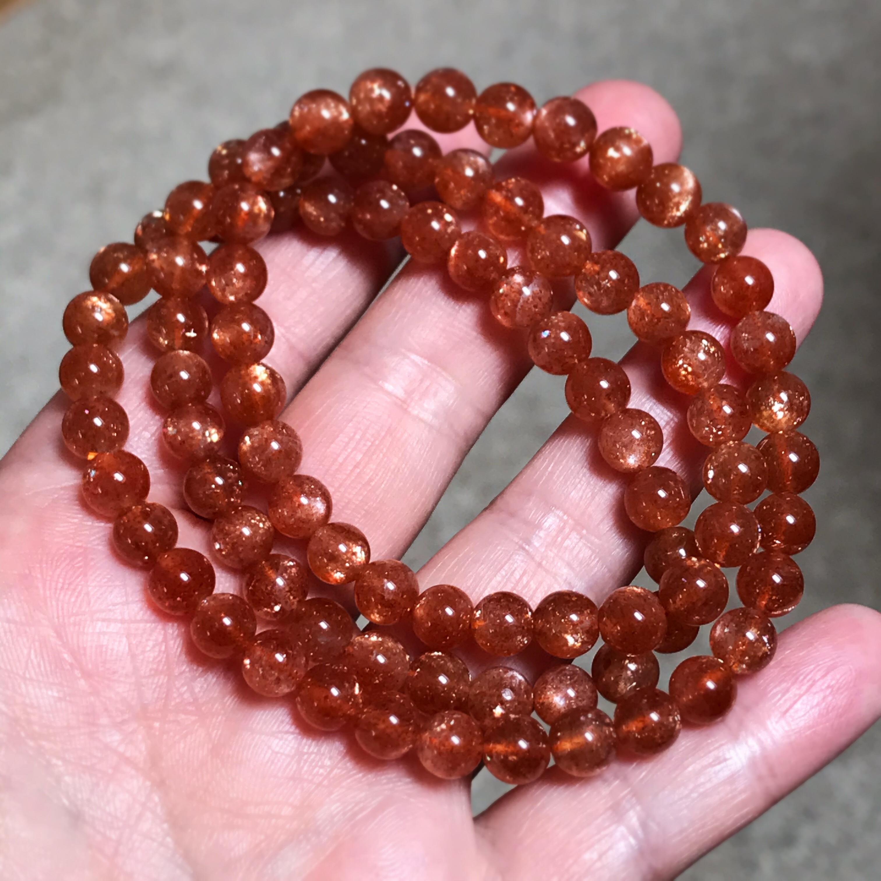 イギリス発送　希少タンザニア産「勝利の石」 トップグレード ゴールドサンストーン 3連ブレスレット