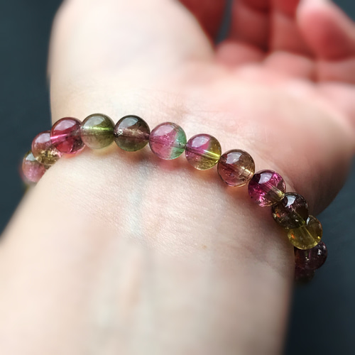 プルメリア◆ウォーターメロントルマリン ブレスレット✧14kgf イギリス発送 限定一本 透明度高い ウォーターメロントルマリン