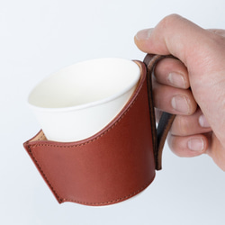 【本革】コンビニコーヒーにも使えるカップホルダー　イタリアンレザー、オイルレザーと白ヌメ革のコンビ 4枚目の画像