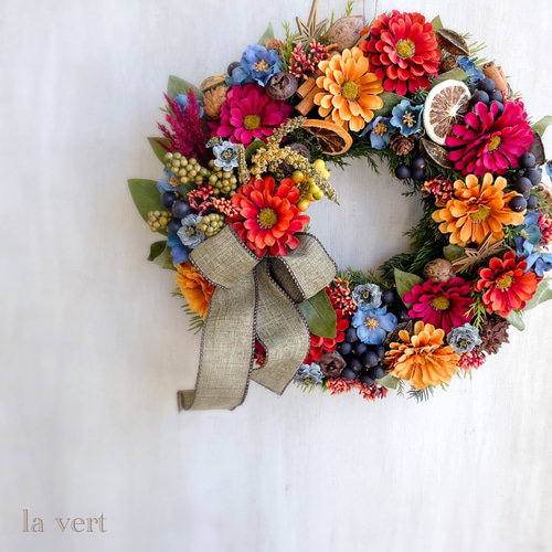レトロモダンなクリスマスリース アートフラワー アトリエla vert(ラ