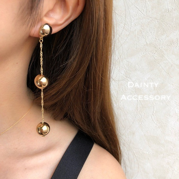 ◇338◇Asymmetry Gold chain Earring/Pierce 2枚目の画像