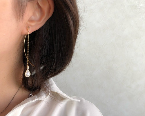 ◇381◇ドロップパールのアメリカンイヤリング/ピアス