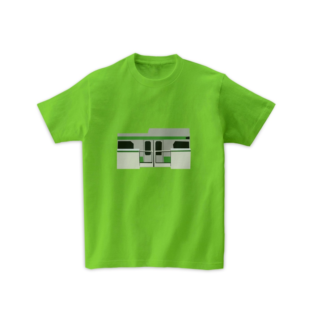 電車Tシャツ-ホームドア（ライムグリーン） 子供服 momsdsnマム
