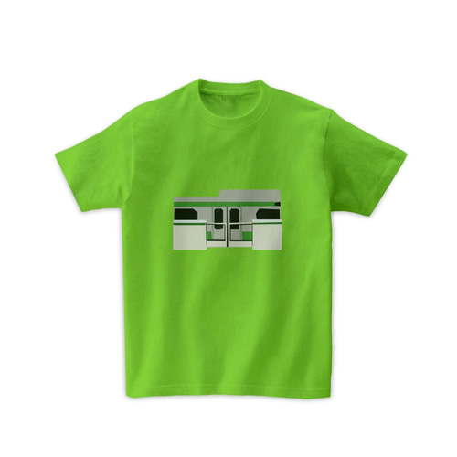 電車Tシャツ-ホームドア（ライムグリーン） 子供服 momsdsnマム