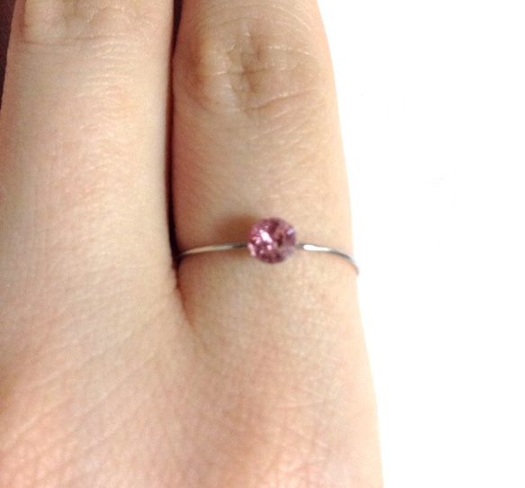 【SALE】1粒石の指輪/ コイルリング：サイズ＃１１～１４　ピンク 2枚目の画像