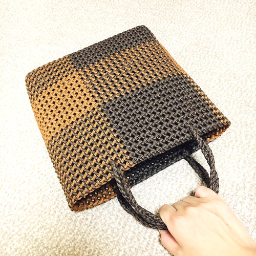 受注制作》《Creema限定》石畳編みのかごバッグ＊かごバッグ＊ブラウン