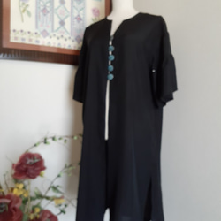 ★　着物リメイク　黒　絽　袖フリル　コートドレスです　!!　★ 5枚目の画像