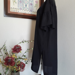 ★　着物リメイク　黒　絽　袖フリル　コートドレスです　!!　★ 6枚目の画像