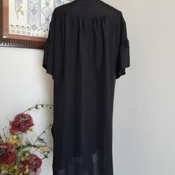 ★　着物リメイク　黒　絽　袖フリル　コートドレスです　!!　★ 9枚目の画像