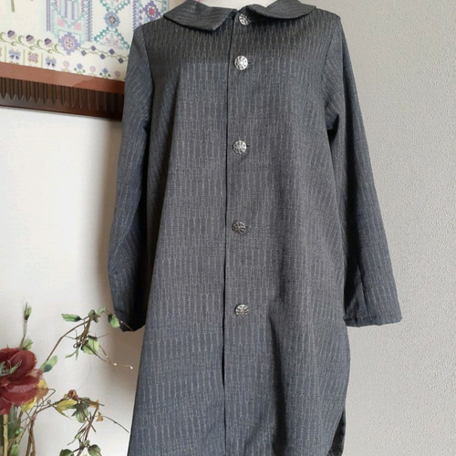着物リメイク　新品　正絹　本真綿結城紬反物　ロールカラーチュニック ☆ 着物リメイク 紬 ロールカラーチュニックです